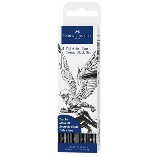 Faber-Castell PITT Artist pen Comic set 4 črn, F, XS, 1,5, SB, (20633633) Slike