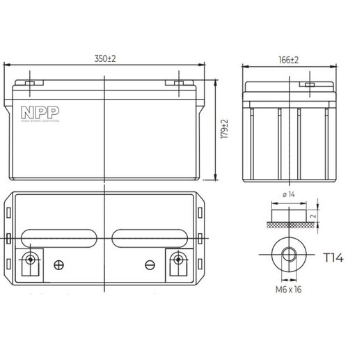 NPP NPG12V-65Ah, gel battery, C20=65AH, T14, 350*168*179*179, 18,3KG, light grey Cene