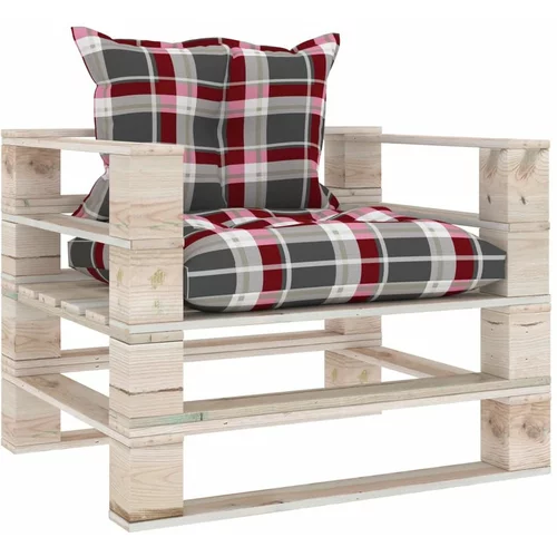  sofa od paleta od borovine s crvenim kariranim jastucima