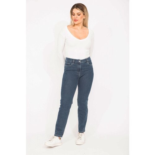 Şans Women's Plus Size Navy Blue 5 Pocket Jeans Trousers Cene