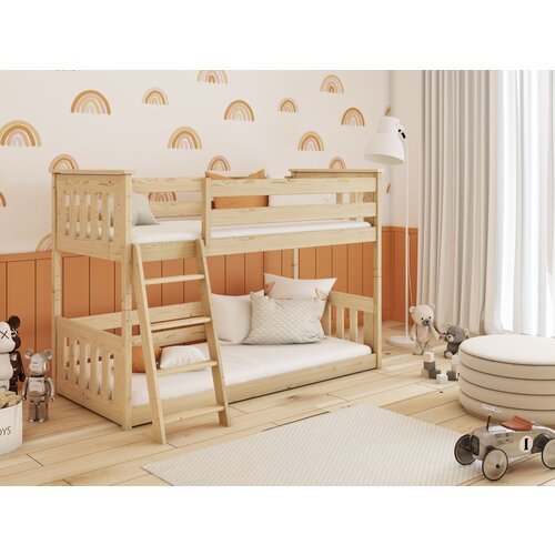 Drveni dečiji krevet na sprat kevin - svetlo drvo - 190*90 cm Slike