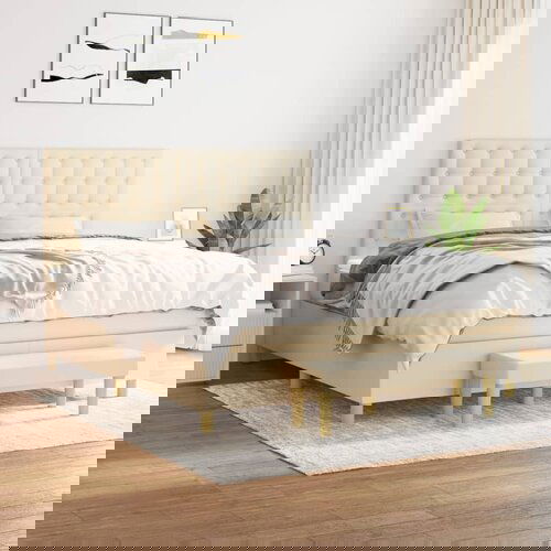  The Living Store Box spring postelja z vzmetnico krem 180x200 cm blago - Box Spring Postelja, (21457993) Slike
