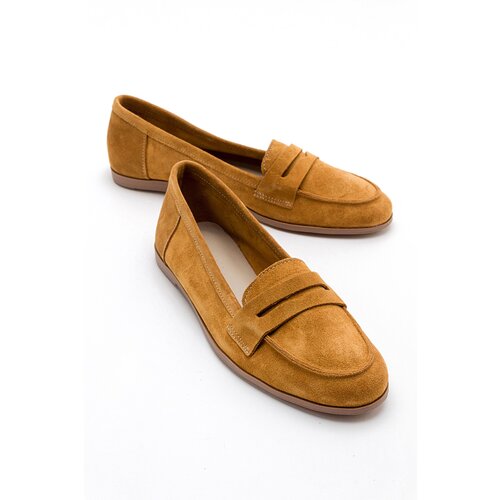 LuviShoes F02 Women's Mustard Suede Flats Cene