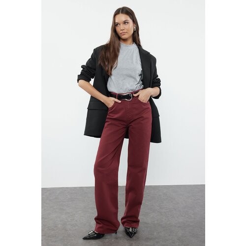Trendyol Claret Red High Waist Wide Leg Jeans Slike