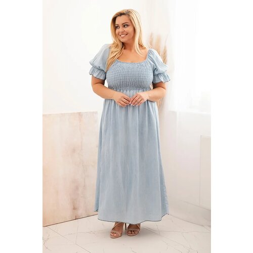 Kesi Włoski Plus size women's dress with short sleeves and ruching made of tencel maxi light denim Cene