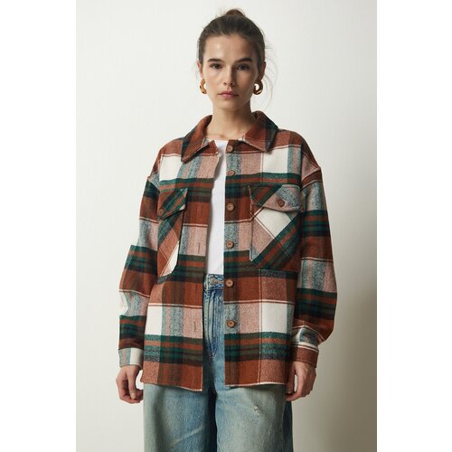Happiness İstanbul Women's Brown Green Lumberjack Cachet Shirt Jacket Slike