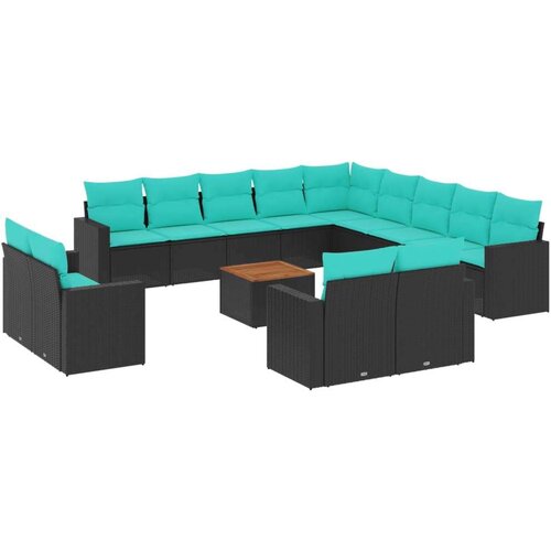  Vrtna garnitura - 14-dijelni set vrtnih sofa s jastucima poliratan crni - Crna 1 Slike