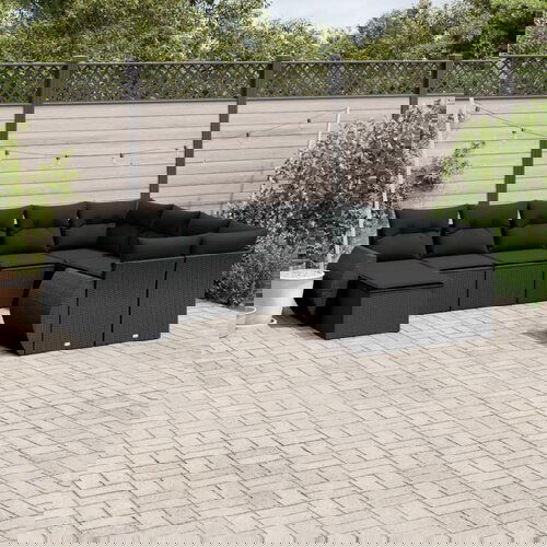 vidaXL Vrtna sedežna garnitura 10-delna z blazinami črn poli ratan Cene