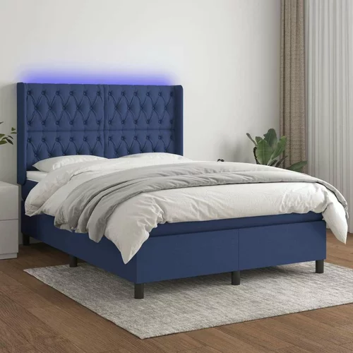  Box spring postelja z vzmetnico LED modra 140x200 cm blago, (20883819)