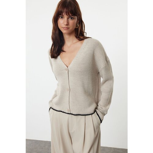 Trendyol Ecru Hem Detailed Wide Pattern Knitwear Cardigan Cene