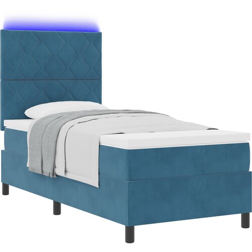 vidaXL Box Spring postelja z vzmetnico in LED temno modra 90x190 cm žamet, (22050517) Cene