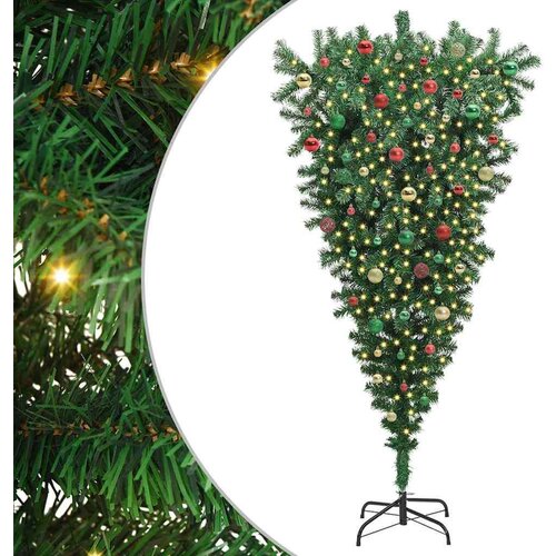 vidaXL Umjetno božićno drvce naopako s setom kuglica Zelena 180 cm PVC Cene