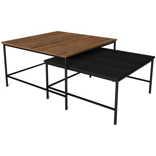 Marckeric Crni/natur stolići za kavu u setu 2 kom s pločom stola u dekoru oraha 80x80 cm Fiorenza &amp;ndash; Slike