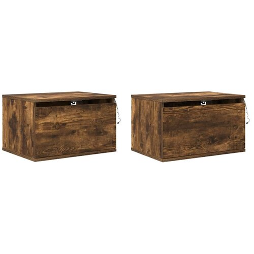  Zidni noćni ormarići s LED svjetlima 2kom boja dimljenog hrasta Slike