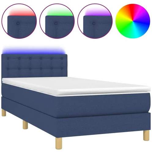  Box spring postelja z vzmetnico LED modra 80x200 cm blago, (20899628)