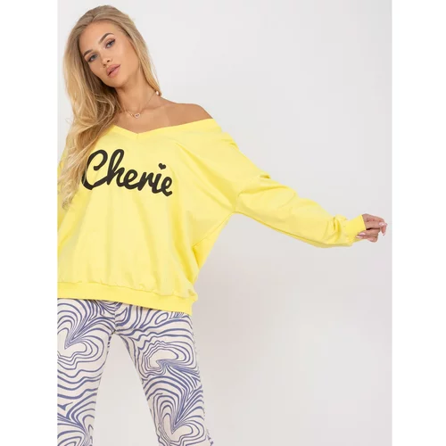 Fashion Hunters Yellow women's sweatshirt with a cotton print