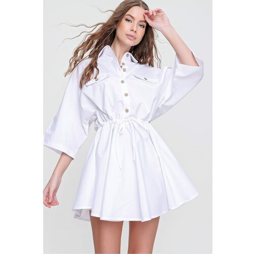 Trend Alaçatı Stili Women's White Safari Woven Shirt Dress Cene
