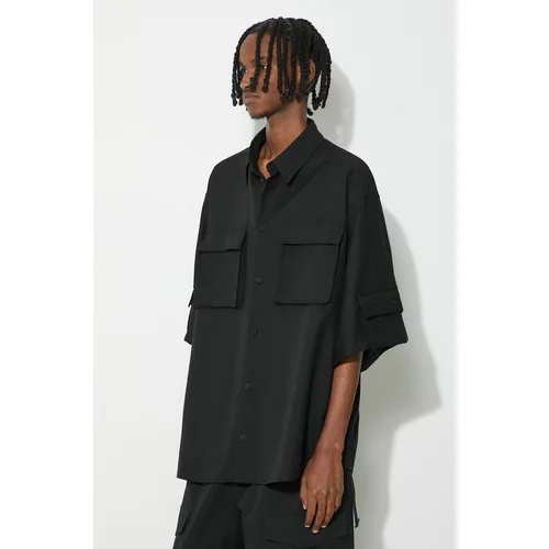 032c Vunena košulja Tailored Flap Pocket Shirt boja: crna, relaxed, s klasičnim ovratnikom, SS24-W-0060