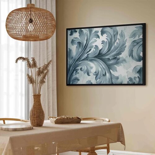  Slika - Stone Baroque Ornaments in Light Shades of Gray-Blue 60x40 U crnom drvenom okviru Cene