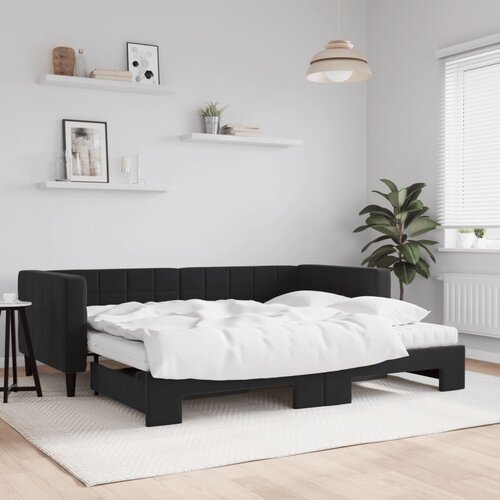 VidaXL Izvlečna dnevna postelja z vzmetnicami črna 90x200 cm žamet Slike