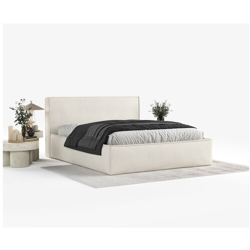 Maison de R&amp;ecirc;ve Kremno bela oblazinjena zakonska postelja s prostorom za shranjevanje z letvenim dnom 160x200 cm Lounge L &amp;ndash; Slike