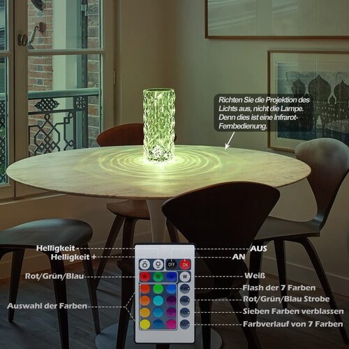 Nettlife Lampe de table LED de chevet sans fil - Cristal Variable Lampe de table Touch Rechargeable RGB Lamp Chambre RVB Télécommande 16 couleurs, (22141555) Cene