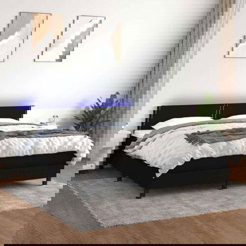  Box spring postelja z vzmetnico LED črna 180x200 cm blago, (20899532) Cene
