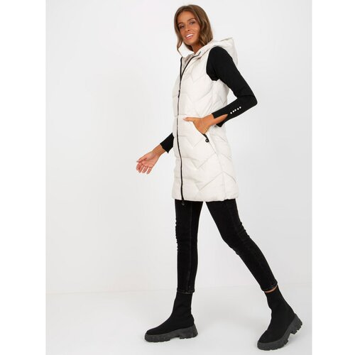 Fashion Hunters Light beige long down vest with a hood Slike