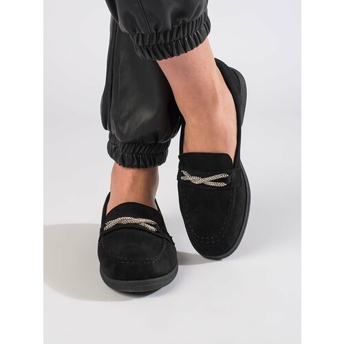 Shelvt Women's suede black loafers Cene