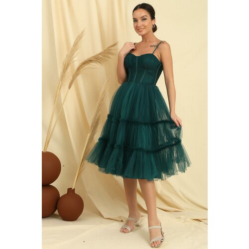 By Saygı Rope Strap Strapless Underwire Lined Jupons Tulle Tiered Tulle Short Dress Slike