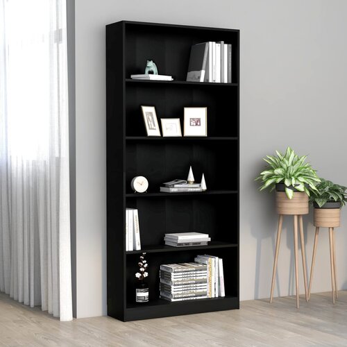 VidaXL Knjižna omara 5-nadstropna črna 80x24x175 cm iverna plo&amp;scaron;ča Slike