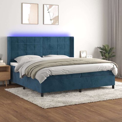  Box spring postelja z vzmetnico LED temno modra 200x200cm žamet, (20761296) Cene