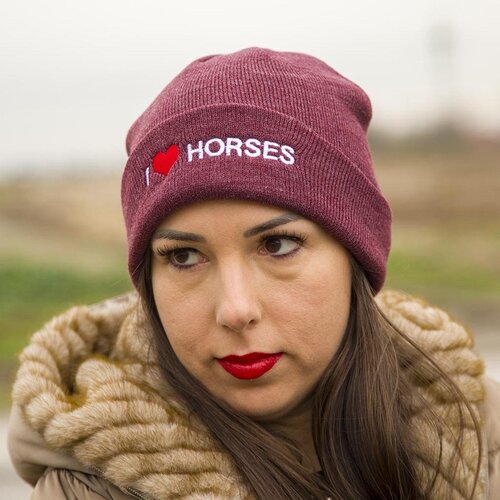  zimska kapa &amp;quot;i love horses&amp;quot; bordo Slike
