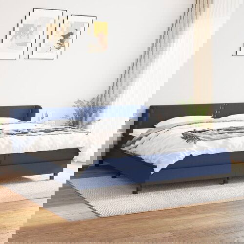 VidaXL Box spring postelja z vzmetnico modra 200x200 cm blago Slike