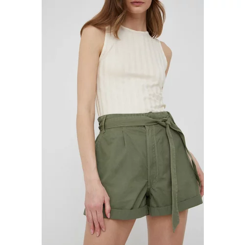 Pepe Jeans Pamučne kratke hlače Kaylee Short za žene, boja: zelena, glatki materijal, visoki struk