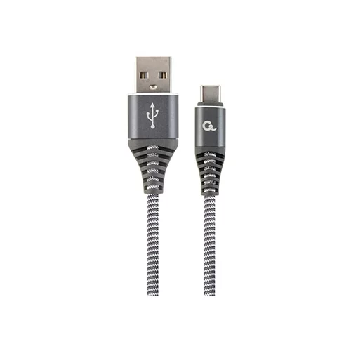USB 2.0 kabl Premium cotton braided Type-C charging and data cable, 2m, spacegrey/white, GEMBIRD CC-2B-AMCM-2M-WB2