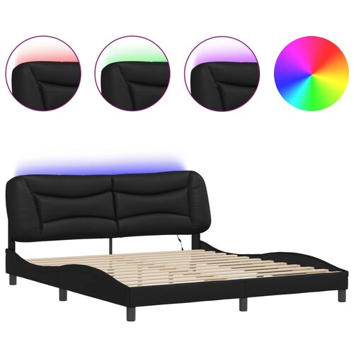 Maison Chic Posteljni okvir - Dvoposteljna postelja - Zakonska postelja z LED lučkami črn 180x200 cm umetno usnje, (21695945) Slike
