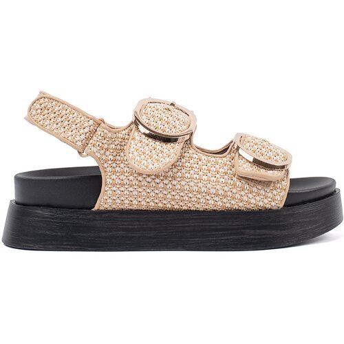 GOODIN Platform sandals in beige and white check Cene