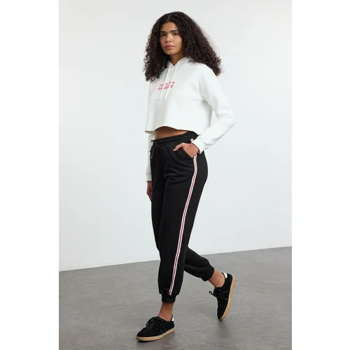 Trendyol Black Side Stripe Detail Loose Jogger Normal Waist Thick Knitted Sweatpants