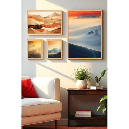 WALLXPERT Myk3025 Multicolor Decorative Framed MDF Painting (4 Pieces) Slike