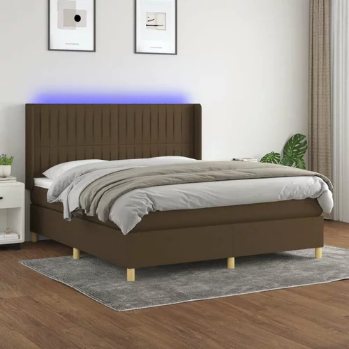  Box spring postelja z vzmetnico LED temno rjava 180x200cm blago, (20898489)