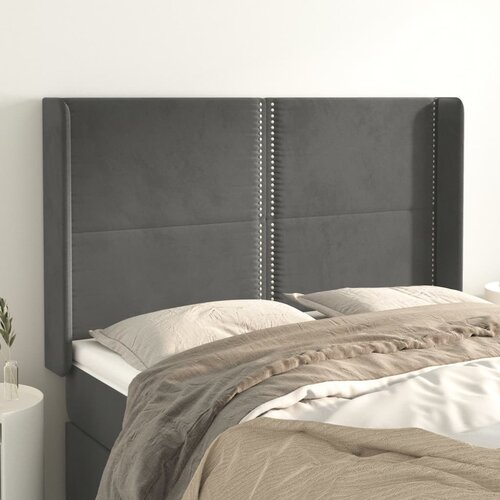 VidaXL Uzglavlje s u&amp;scaron;ima tamnosivi 147x16x118/128 cm bar&amp;scaron;unasti Slike
