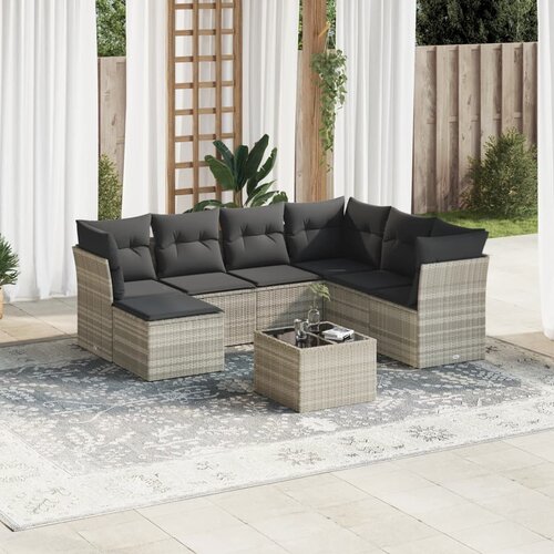 vidaXL 8-dijelni set vrtnih sofa od poliratana s jastucima svjetlosivi Cijene