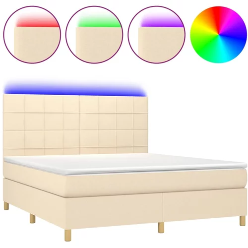vidaXL Box spring postelja z vzmetnico LED krem 160x200 cm blago, (20899648)