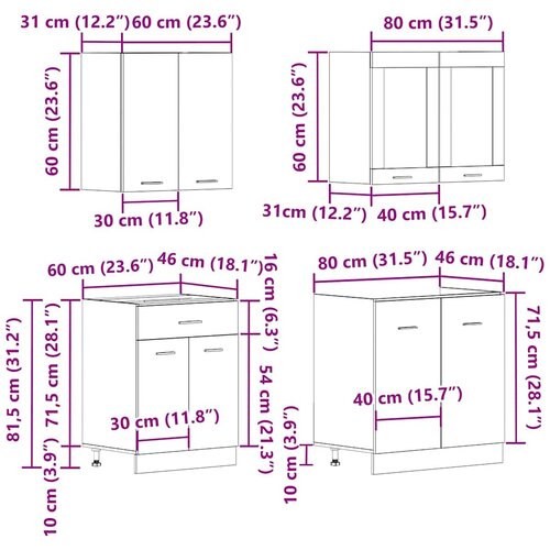  Set kuhinjskih ormarića od 4 dijela &amp;quot;Lyon&amp;quot; Artisan hrast, inženjersko drvo Slike