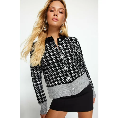 Trendyol Jacket-Looking Knitwear Cardigan with Black Boucle Threads
