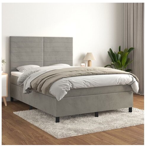 Box spring postelja z vzmetnico svetlo siv 140x190 cm žamet Cene