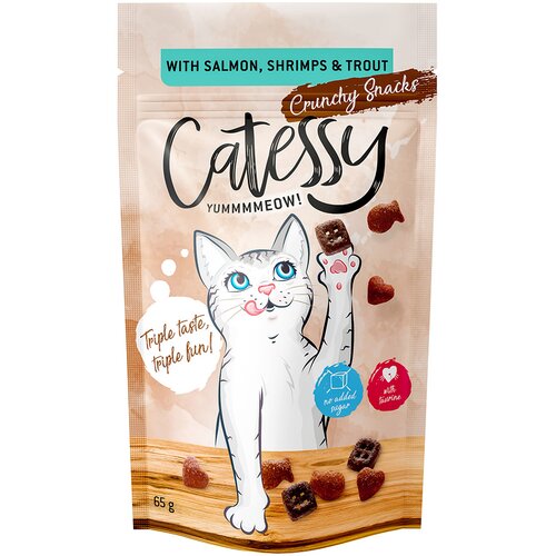 Catessy Varčno pakiranje: Catessy hrustljavi prigrizki 5 x 65 g - z lososom, kozicami in postrvjo Slike