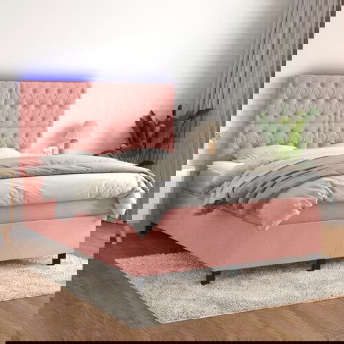 The Living Store Box spring postelja z vzmetnico LED roza 80x200 cm žamet - Box Spring Postelja, (21492520) Slike