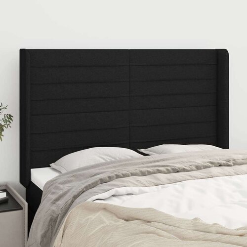  Uzglavlje s u&amp;scaron;ima crno 147x16x118/128 cm od tkanine Slike